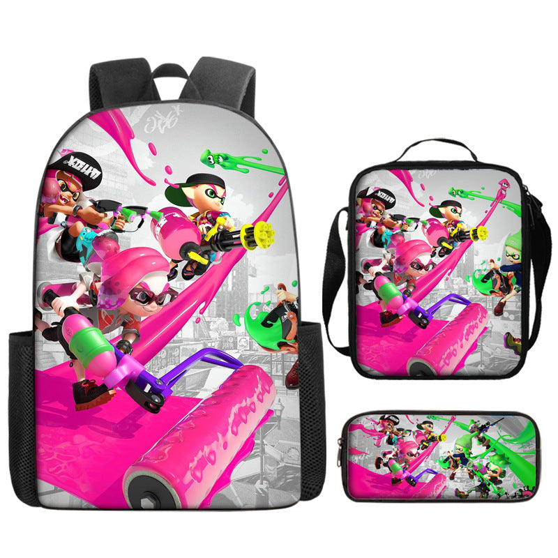 Splatoon Full Printed Backpack Schoolbag Travel Notebook Bag Lunch Bag Pencil Bag for Kids Students 3PCS