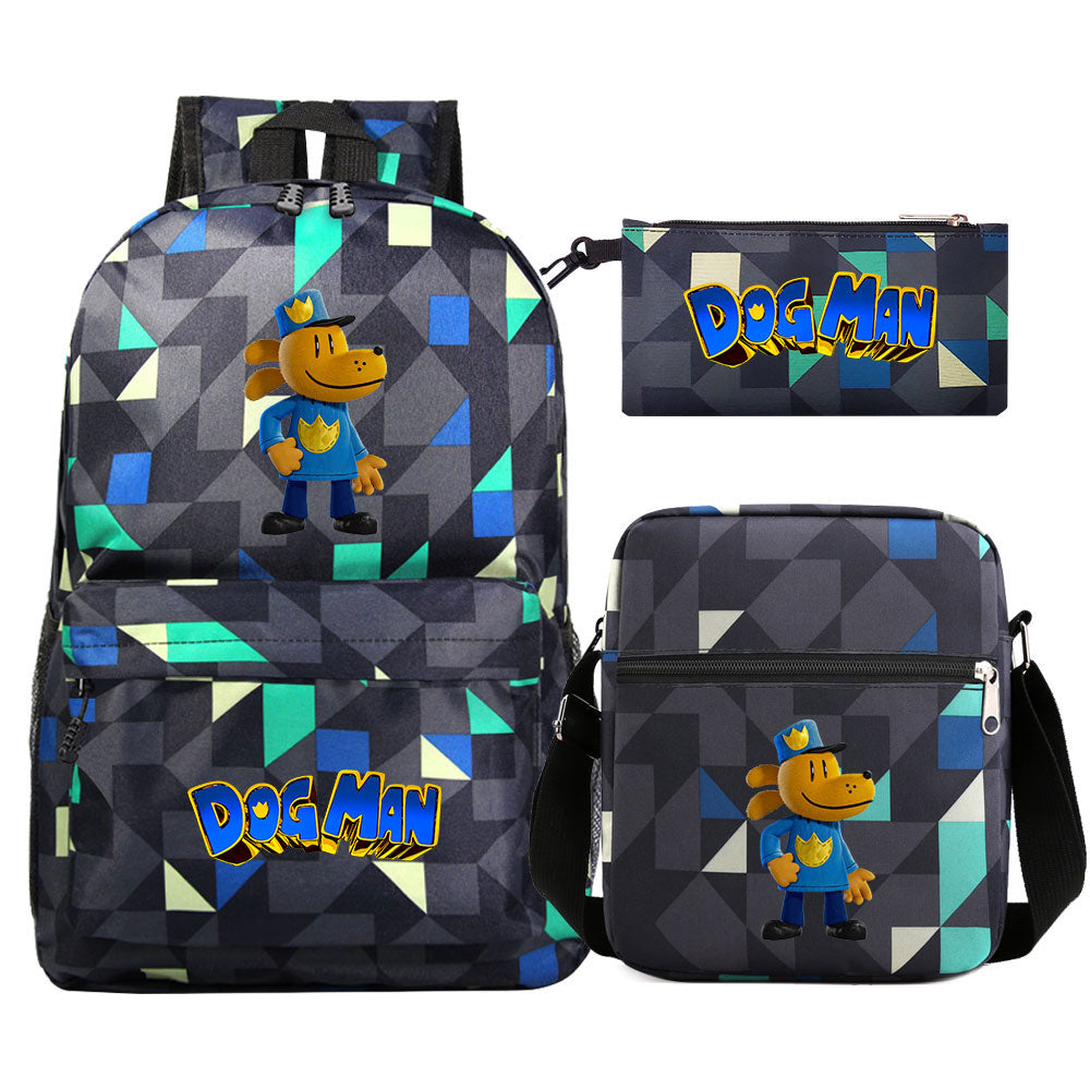 Dog Man Printed Schoolbag Backpack Shoulder Bag Pencil Bag 3pcs set for Kids Students