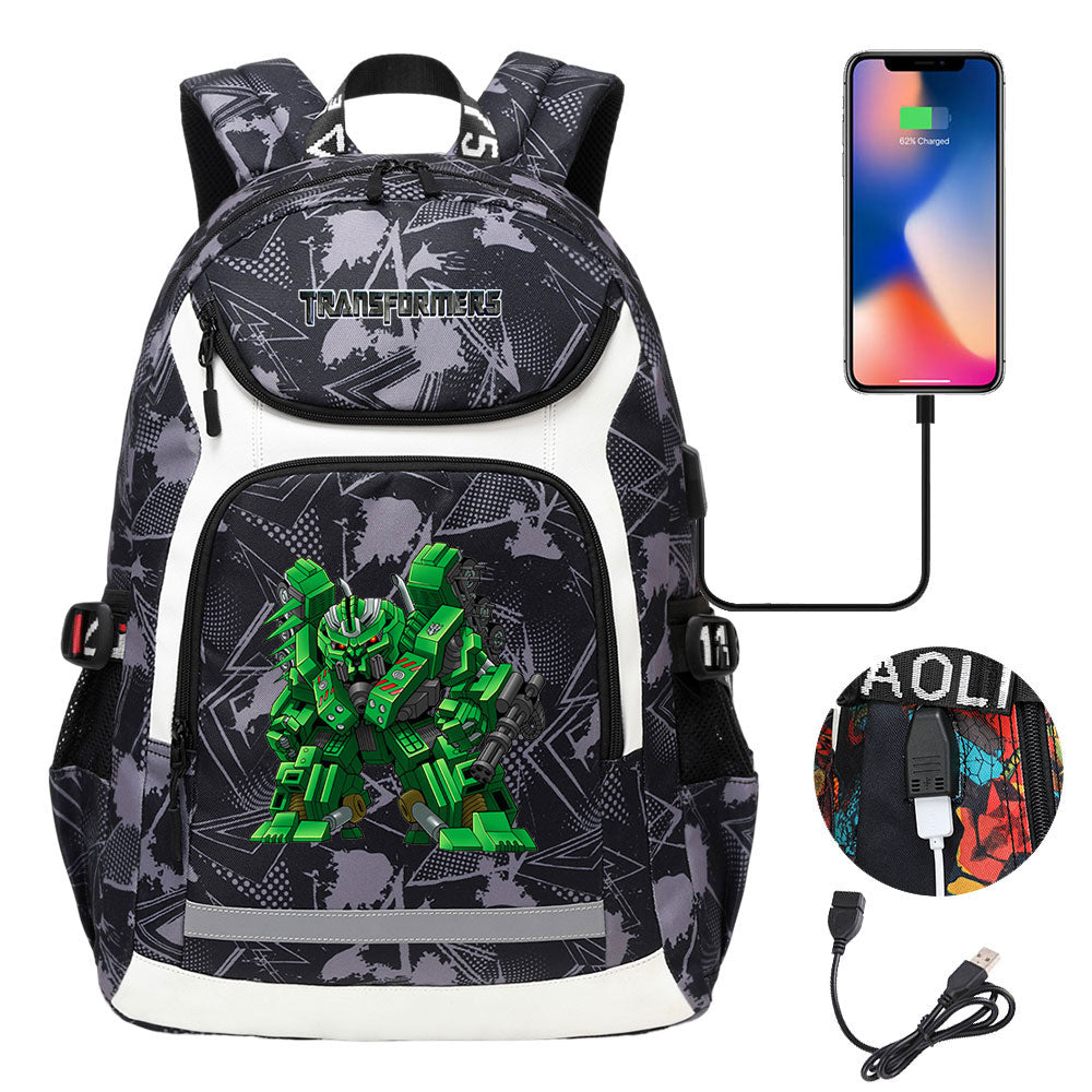 Transformers USB Charging Backpack School Notebook Travel Bags