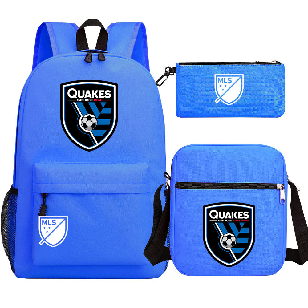 San Jose Earthquakes Soccer Printed Schoolbag Backpack Shoulder Bag Pencil Bag 3pcs set for Kids Students