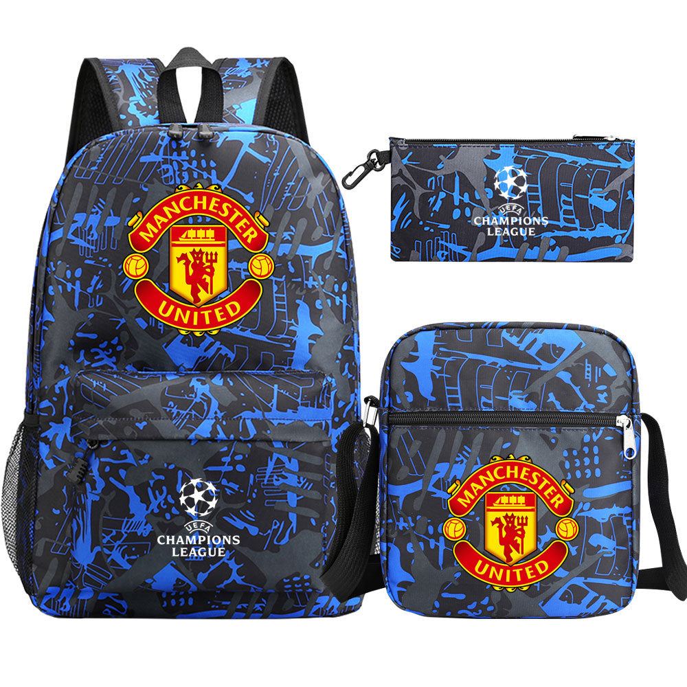 Manchester United Football Club Schoolbag Backpack Shoulder Bag Pencil Bag 3pcs set for Kids Students