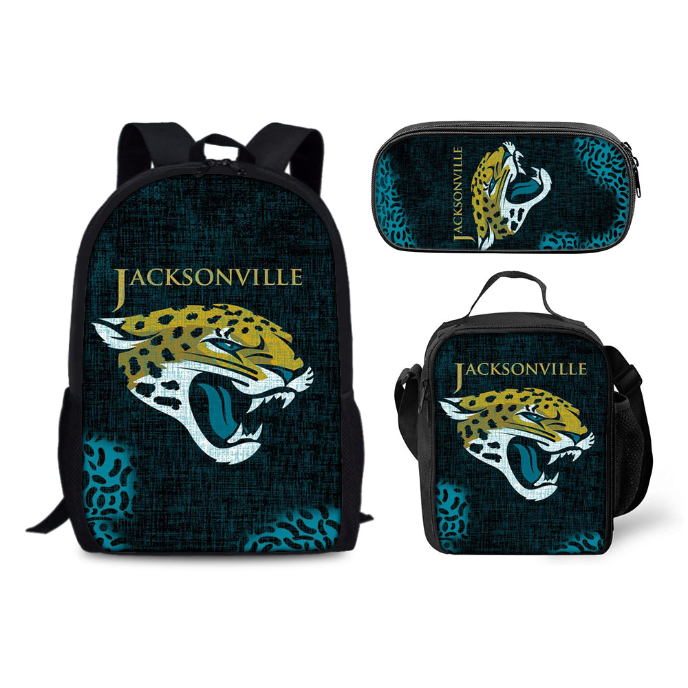 Jacksonville Jaguars Football Team Backpack Schoolbag Lunch Bag Pencil Bag for Kids Students 3PCS