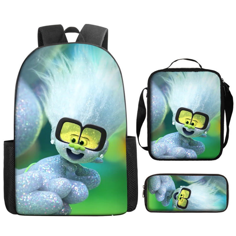 Trolls Full Printed Backpack Schoolbag Travel Notebook Bag Lunch Bag Pencil Bag for Kids Students 3PCS