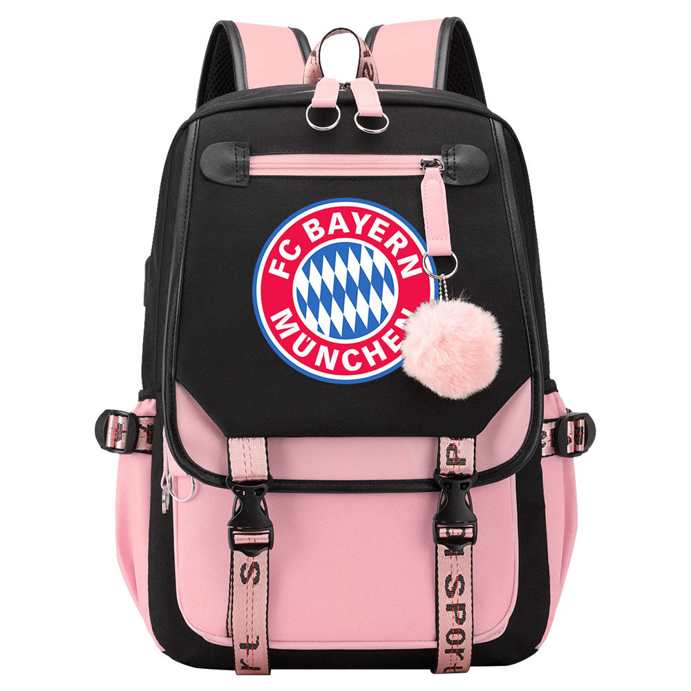 Bayern Munich Football Club Waterproof Backpack School Notebook Travel Bags USB Charging