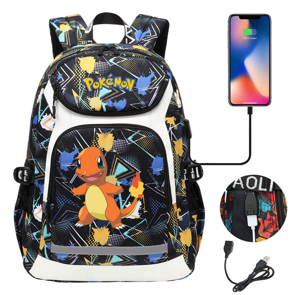 Pikachu USB Charging Backpack School Notebook Travel Bags