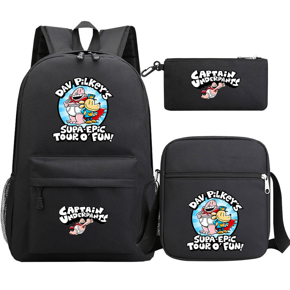 Captain Underpants Printed Schoolbag Backpack Shoulder Bag Pencil Bag 3pcs set for Kids Students