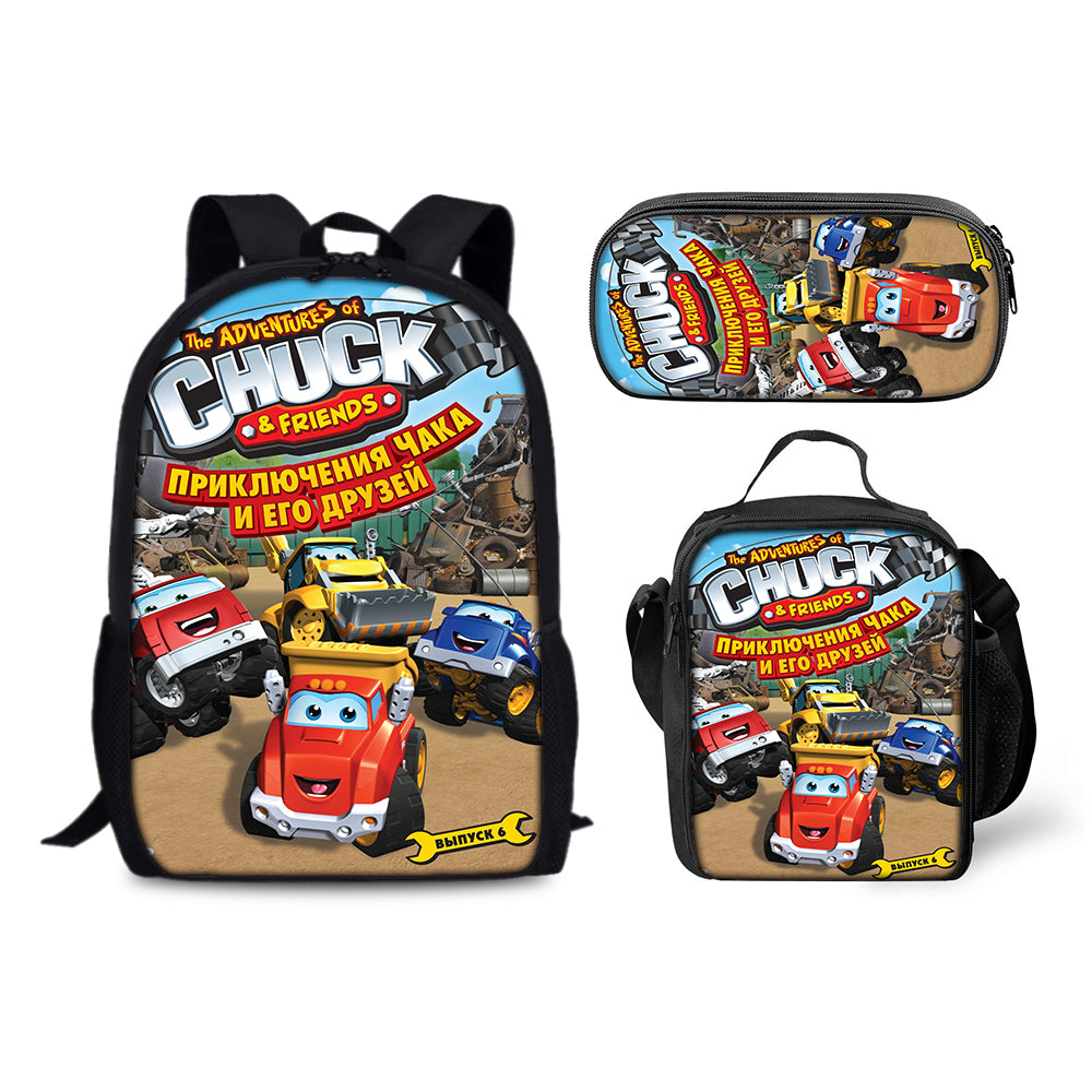 The Adventures of Chuck and Friends Backpack Schoolbag Lunch Bag Pencil Bag for Kids Students 3PCS