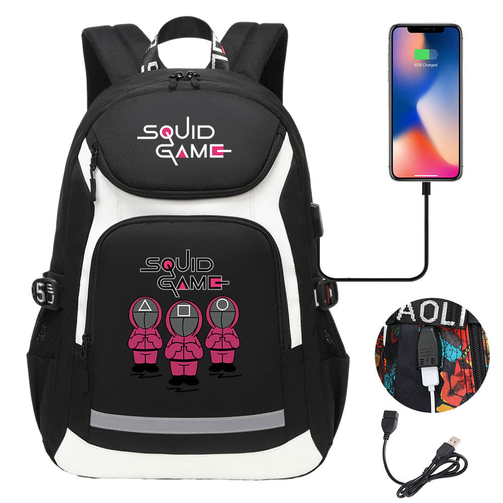 Squid Game USB Charging Backpack School Notebook Travel Bags