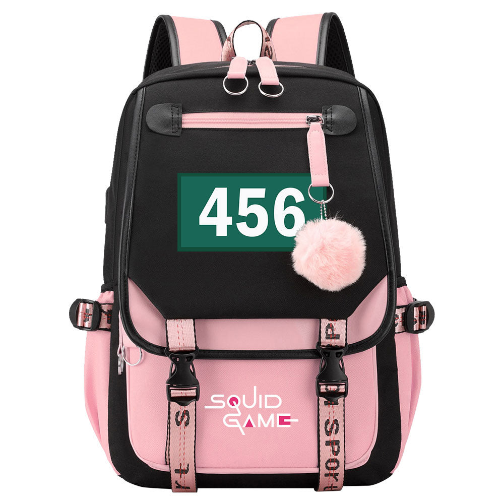 Squid Game Waterproof Backpack School Notebook Travel Bags USB Charging