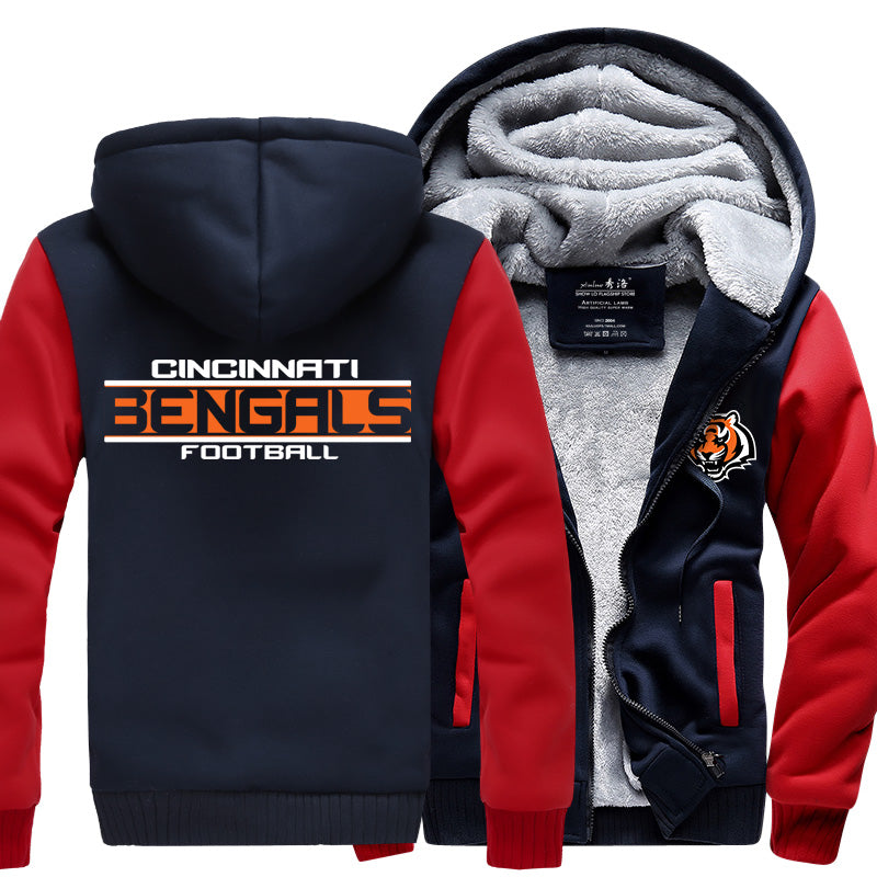 Cincinnati Football Team Bengals Unisex Lined Hoodie Fleece Sweatshirt Full Zipper Hooded Thicken Jacket
