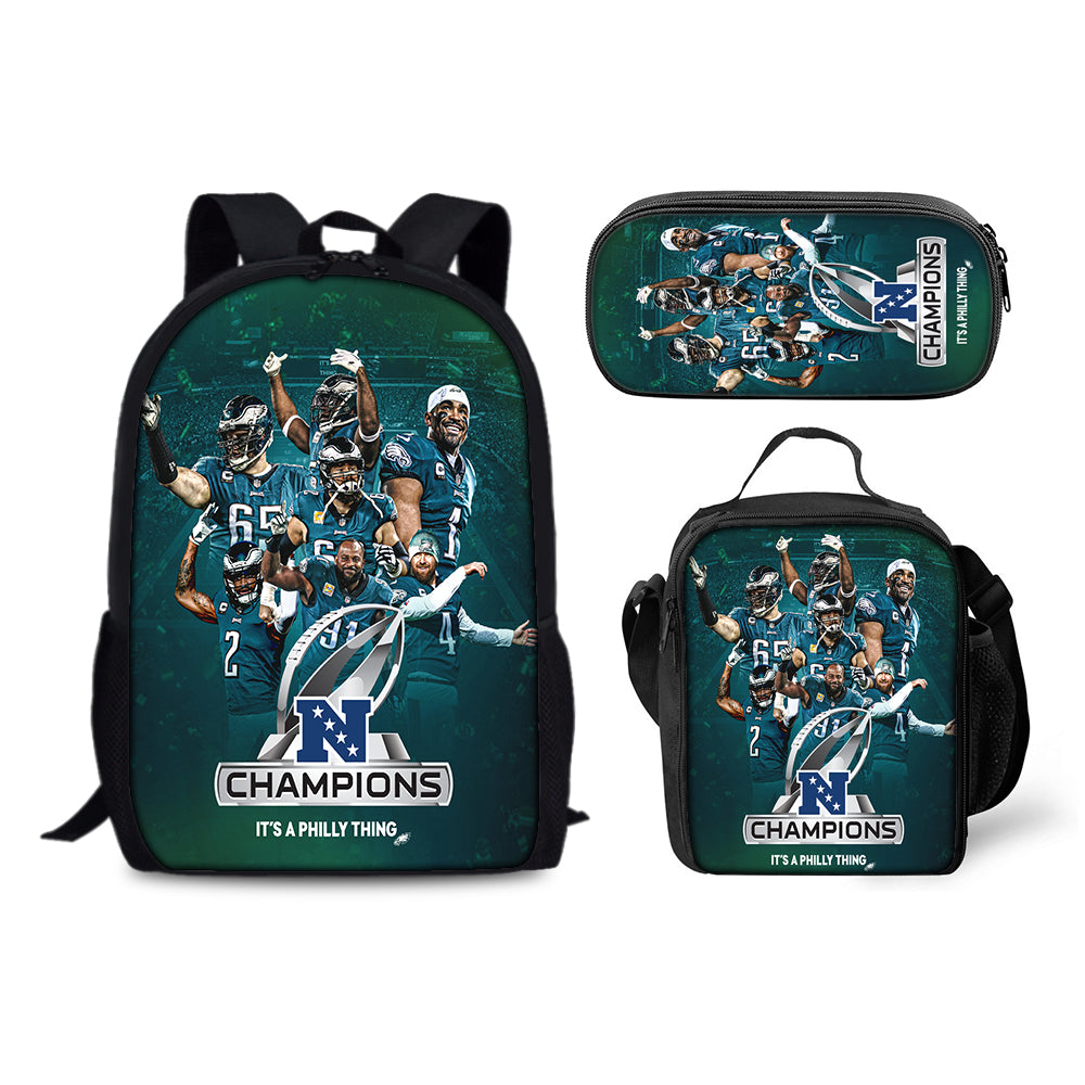 Philadelphia Eagles Football Team Backpack Schoolbag Lunch Bag Pencil Bag for Kids Students 3PCS