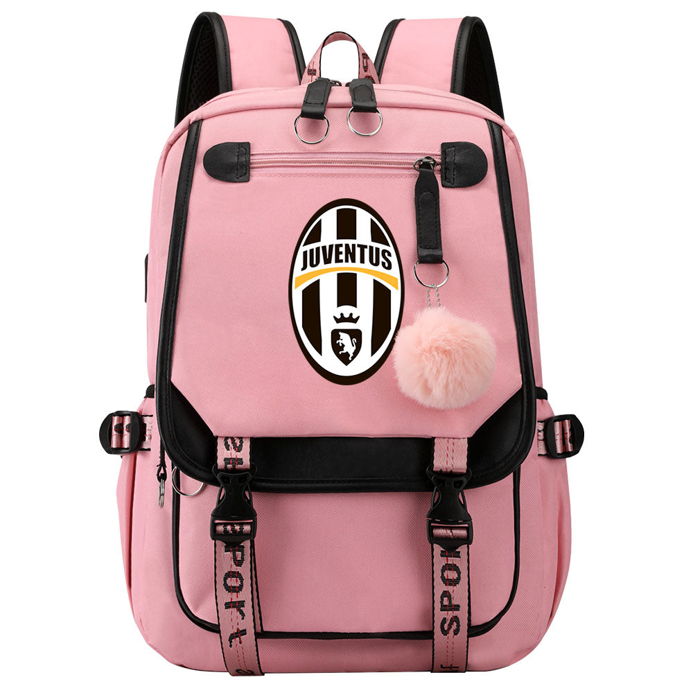 Juventus Football Club Waterproof Backpack School Notebook Travel Bags USB Charging