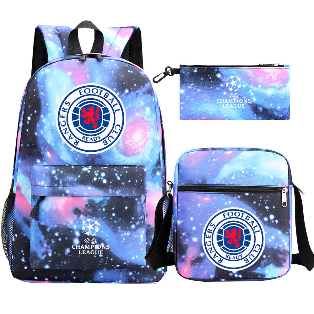Rangers Football Club Schoolbag Backpack Shoulder Bag Pencil Bag 3pcs set for Kids Students