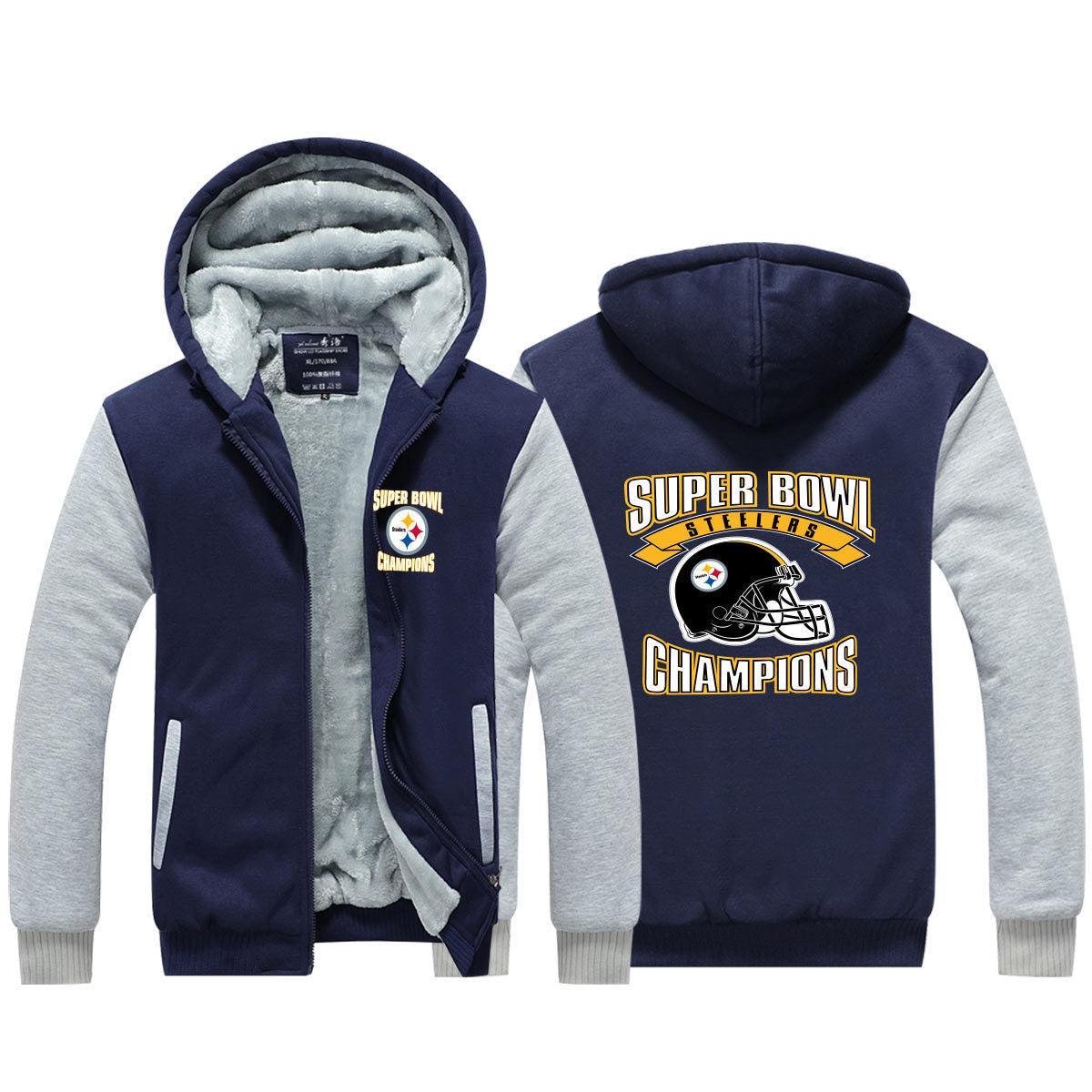 Pittsburgh  Football Steelers Unisex Lined Hoodie Fleece Sweatshirt Full Zipper Hooded Thicken Jacket