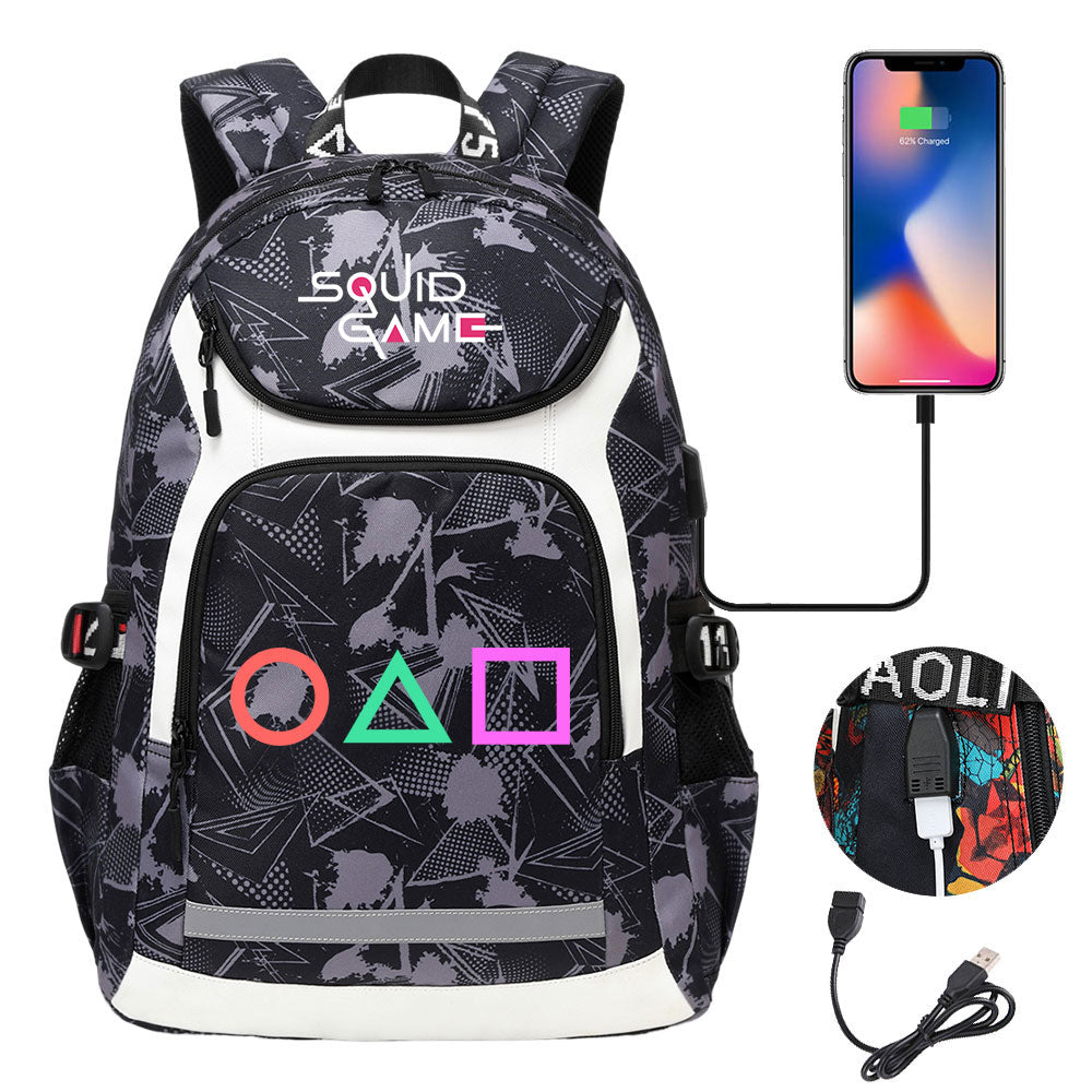 Squid Game USB Charging Backpack School Notebook Travel Bags