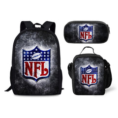 Football Team Backpack Schoolbag Lunch Bag Pencil Bag for Kids Students 3PCS