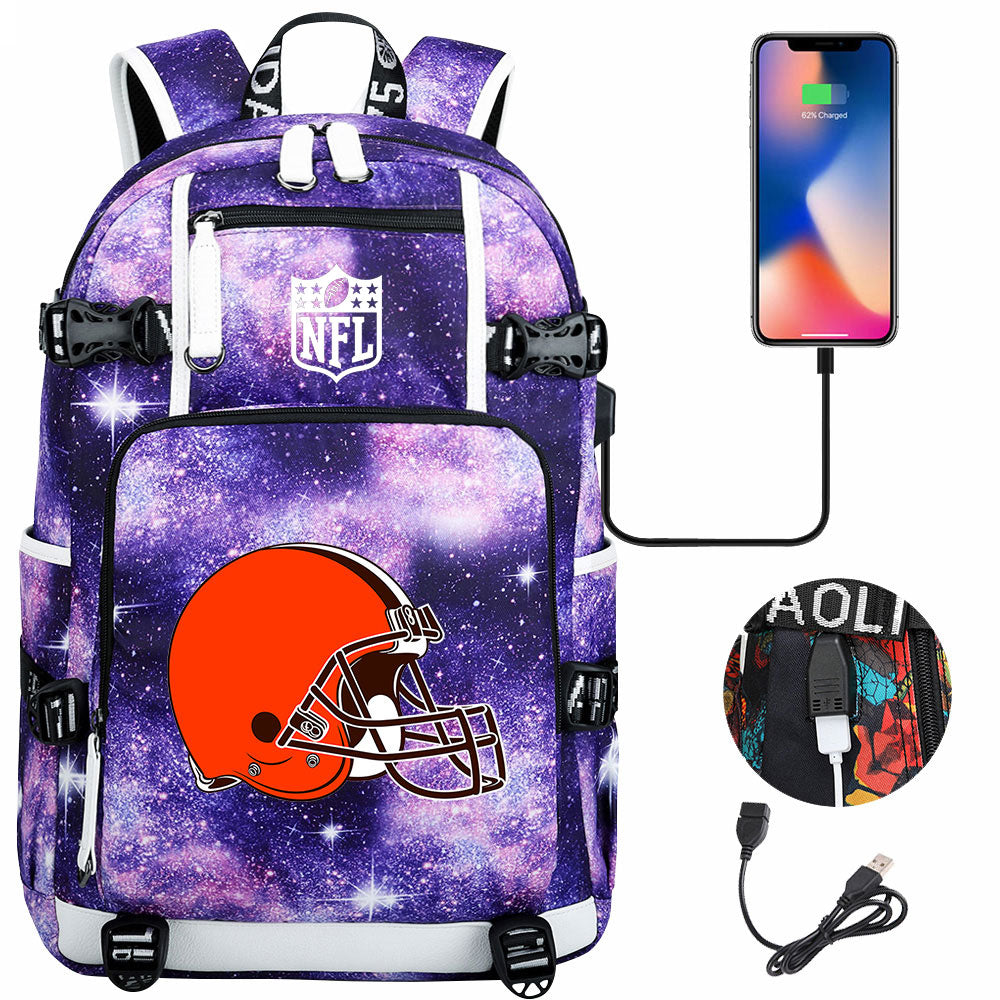 Cleveland Browns Football Team USB Charging Backpack School Notebook Travel Bags