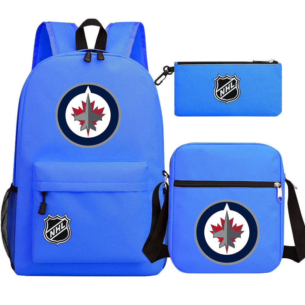 Winnipeg Jets Hockey League Printed Schoolbag Backpack Shoulder Bag Pencil Bag 3pcs set for Kids Students