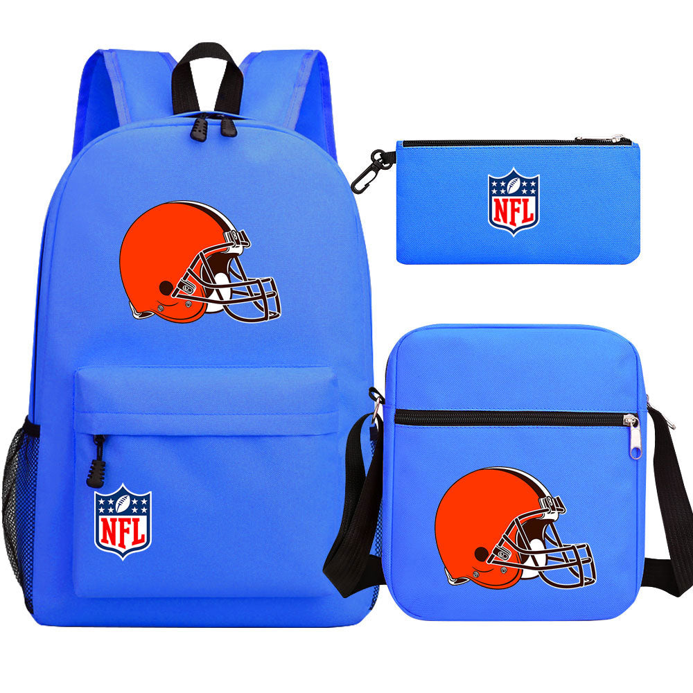 Cleveland Browns Football Team Printed Schoolbag Backpack Shoulder Bag Pencil Bag 3pcs set for Kids Students