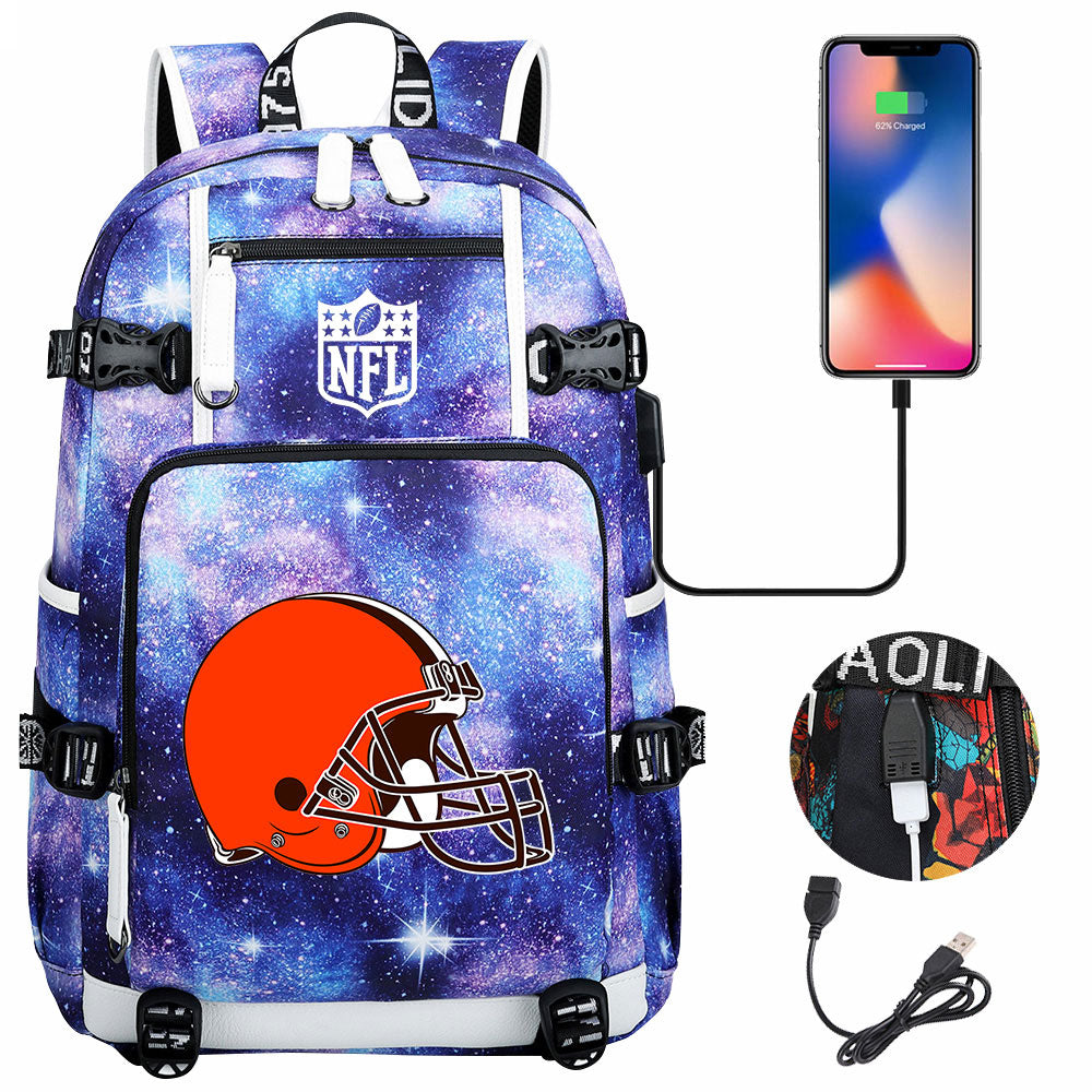 Cleveland Browns Football Team USB Charging Backpack School Notebook Travel Bags