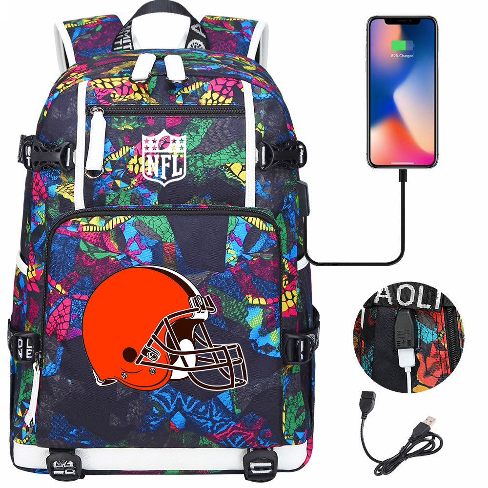 Cleveland Browns Football Team USB Charging Backpack School Notebook Travel Bags