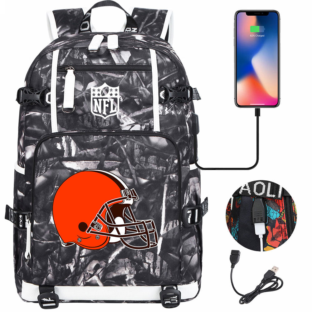 Cleveland Browns Football Team USB Charging Backpack School Notebook Travel Bags