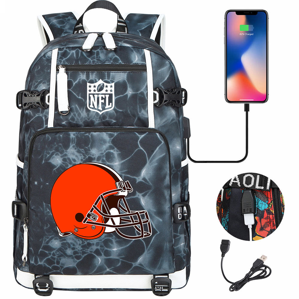 Cleveland Browns Football Team USB Charging Backpack School Notebook Travel Bags