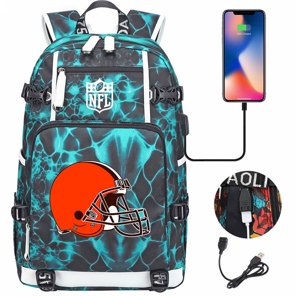 Cleveland Browns Football Team USB Charging Backpack School Notebook Travel Bags