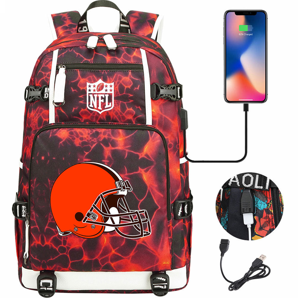 Cleveland Browns Football Team USB Charging Backpack School Notebook Travel Bags