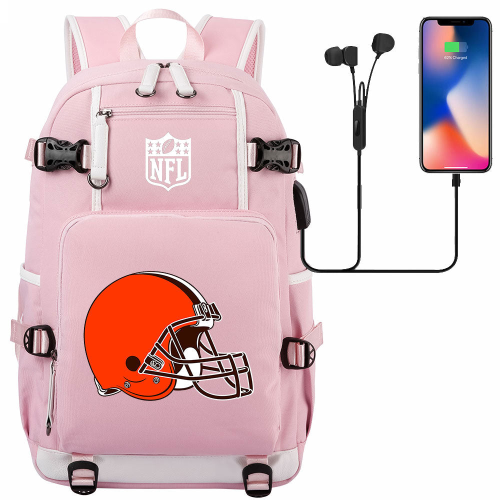 Cleveland Browns Football Team USB Charging Backpack School Notebook Travel Bags