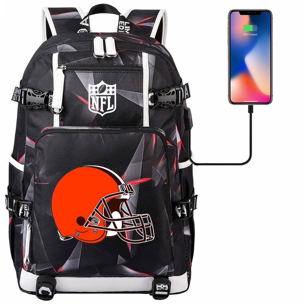 Cleveland Browns Football Team USB Charging Backpack School Notebook Travel Bags