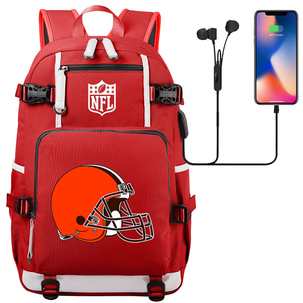 Cleveland Browns Football Team USB Charging Backpack School Notebook Travel Bags