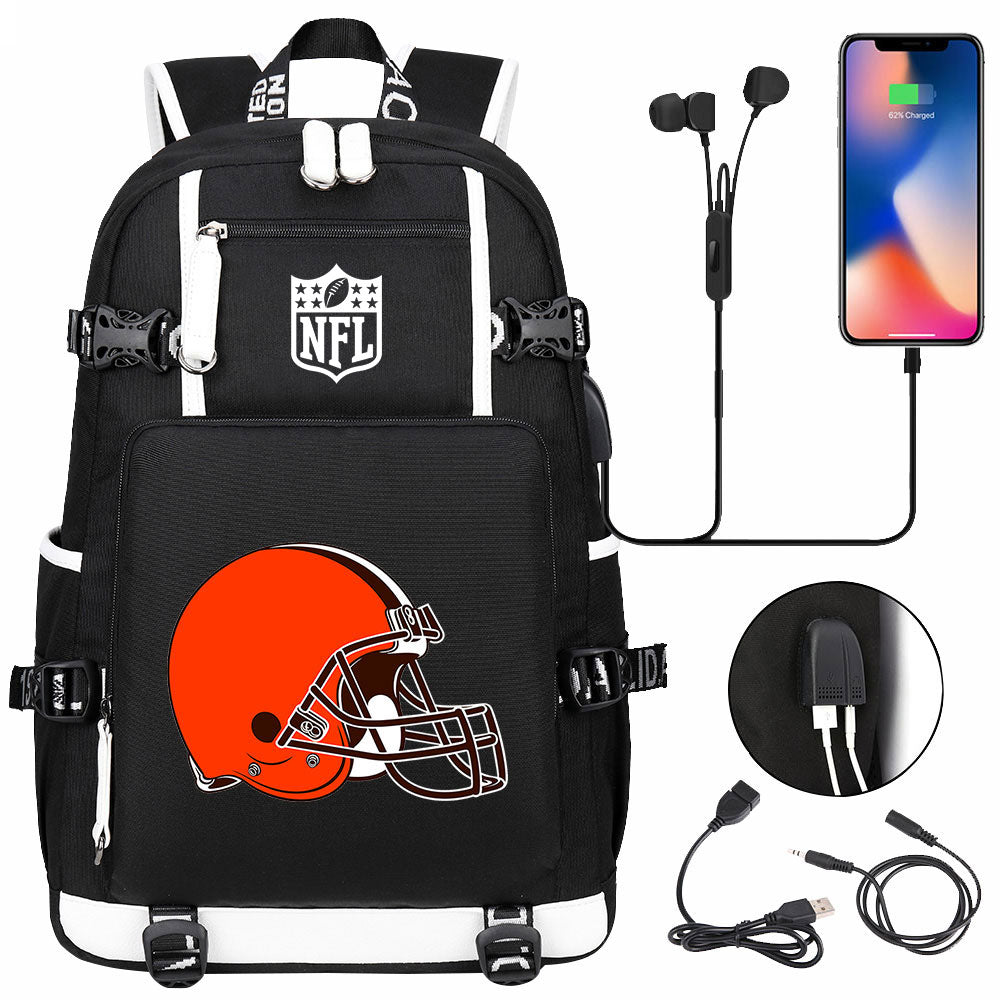 Cleveland Browns Football Team USB Charging Backpack School Notebook Travel Bags