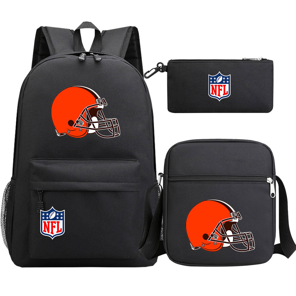 Cleveland Browns Football Team Printed Schoolbag Backpack Shoulder Bag Pencil Bag 3pcs set for Kids Students