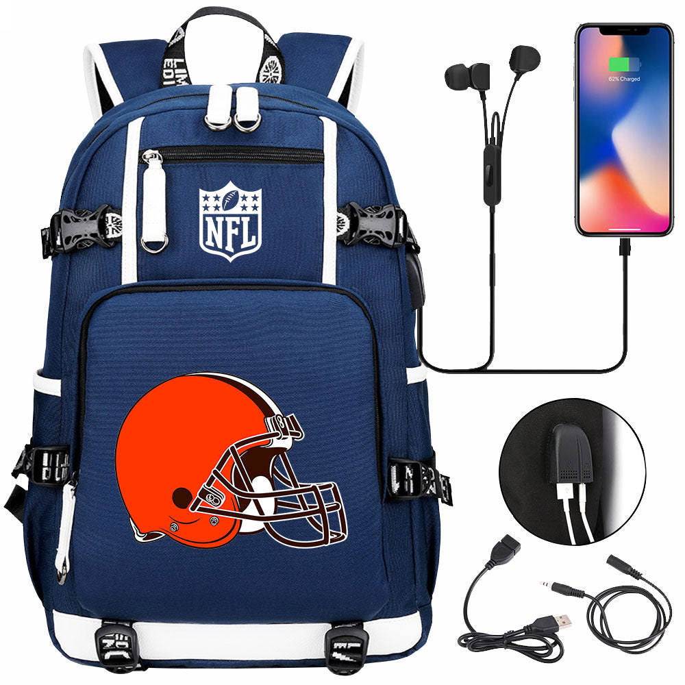 Cleveland Browns Football Team USB Charging Backpack School Notebook Travel Bags