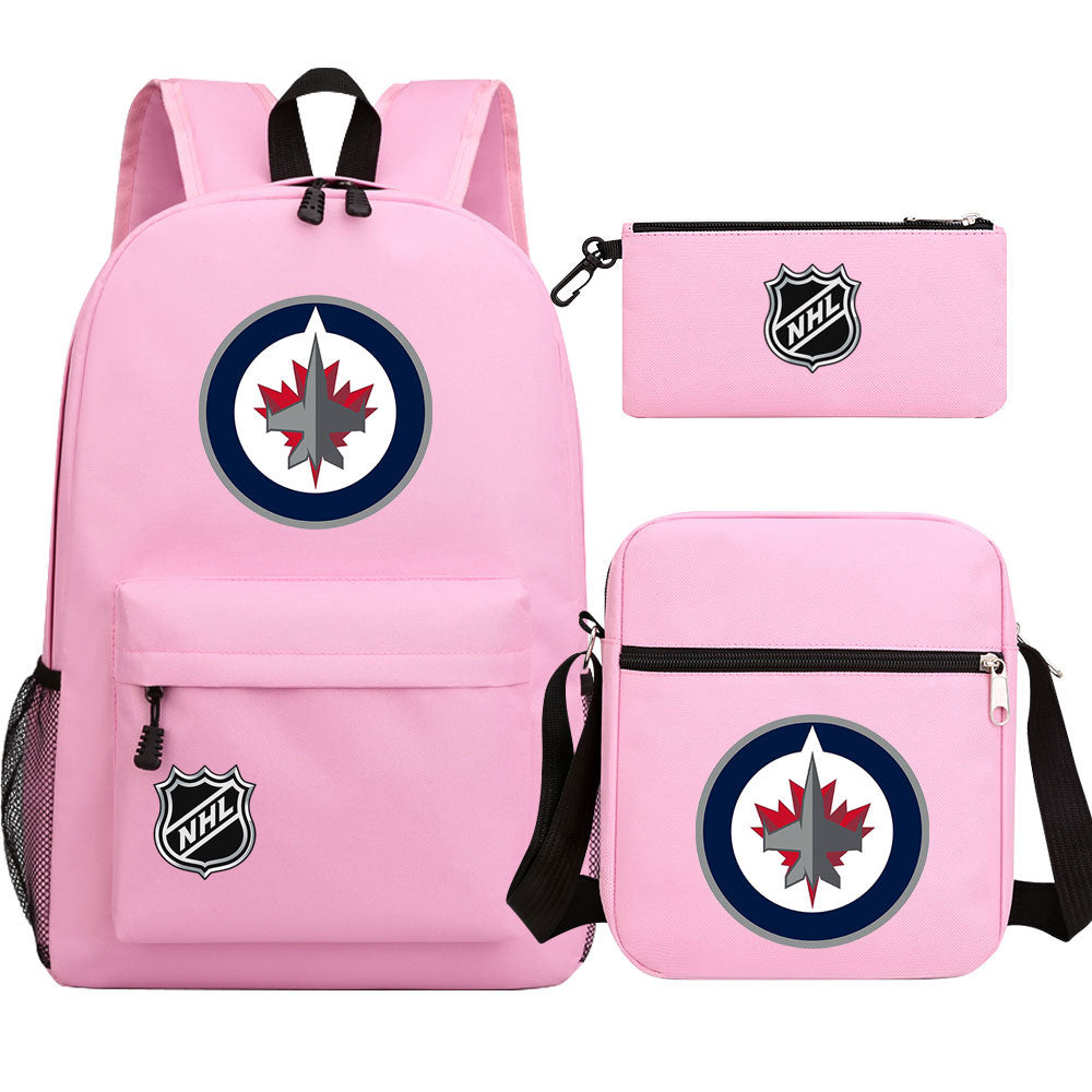 Winnipeg Jets Hockey League Printed Schoolbag Backpack Shoulder Bag Pencil Bag 3pcs set for Kids Students