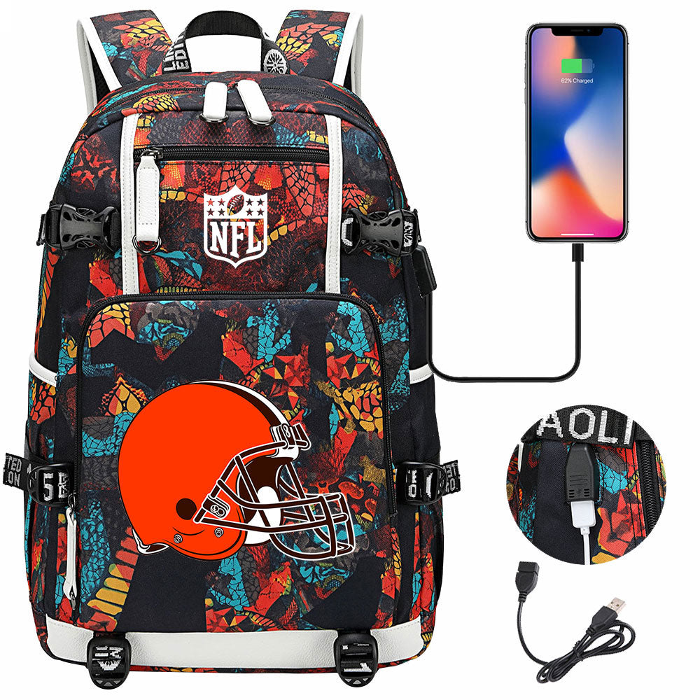 Cleveland Browns Football Team USB Charging Backpack School Notebook Travel Bags