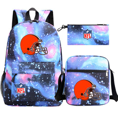 Cleveland Browns Football Team Printed Schoolbag Backpack Shoulder Bag Pencil Bag 3pcs set for Kids Students