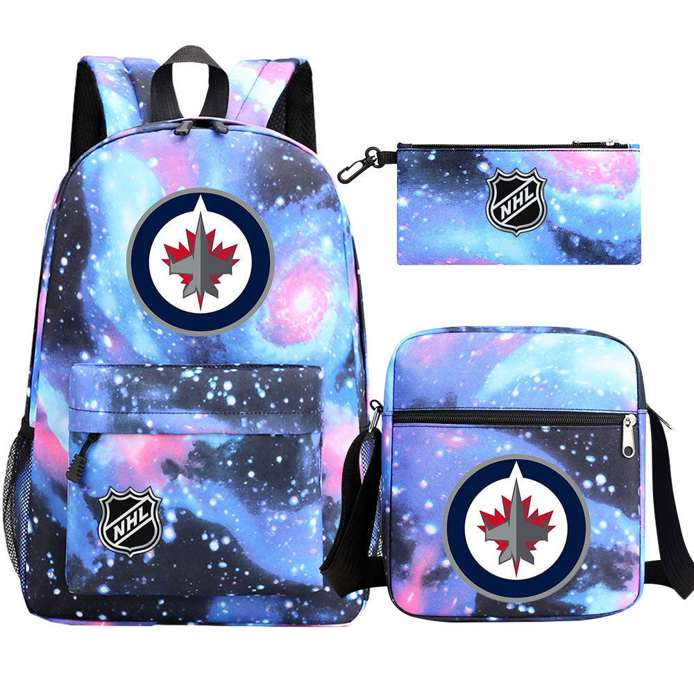 Winnipeg Jets Hockey League Printed Schoolbag Backpack Shoulder Bag Pencil Bag 3pcs set for Kids Students