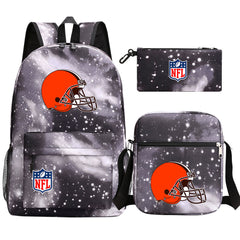 Cleveland Browns Football Team Printed Schoolbag Backpack Shoulder Bag Pencil Bag 3pcs set for Kids Students