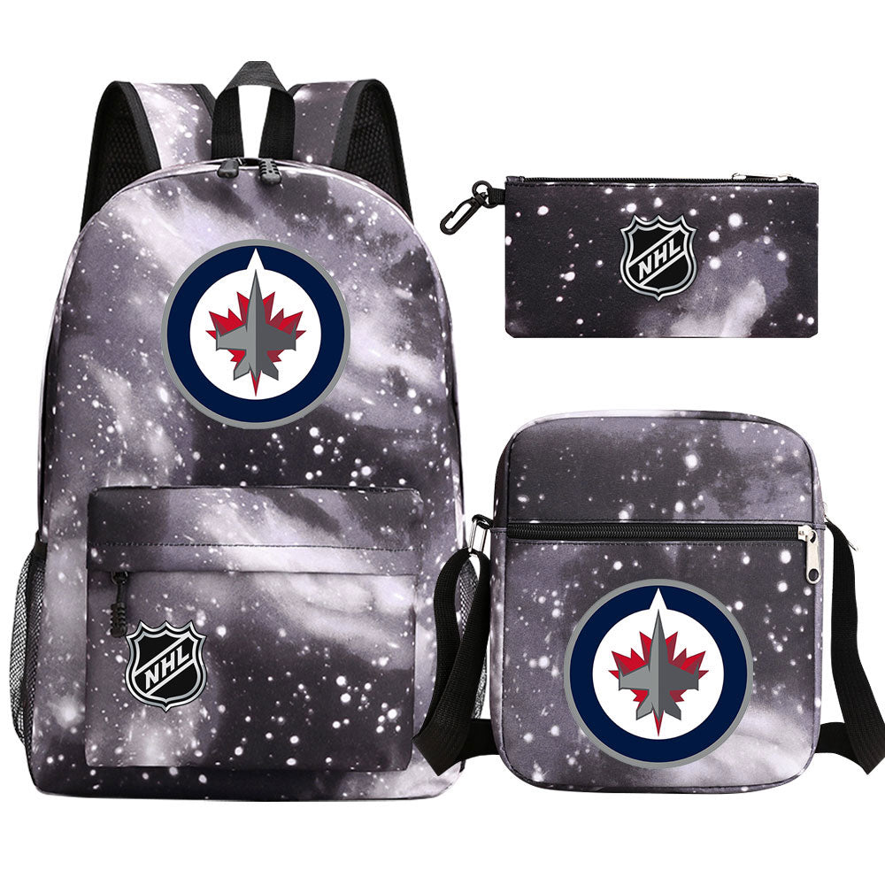 Winnipeg Jets Hockey League Printed Schoolbag Backpack Shoulder Bag Pencil Bag 3pcs set for Kids Students