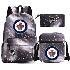 Winnipeg Jets Hockey League Printed Schoolbag Backpack Shoulder Bag Pencil Bag 3pcs set for Kids Students