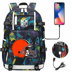 Cleveland Browns Football Team USB Charging Backpack School Notebook Travel Bags