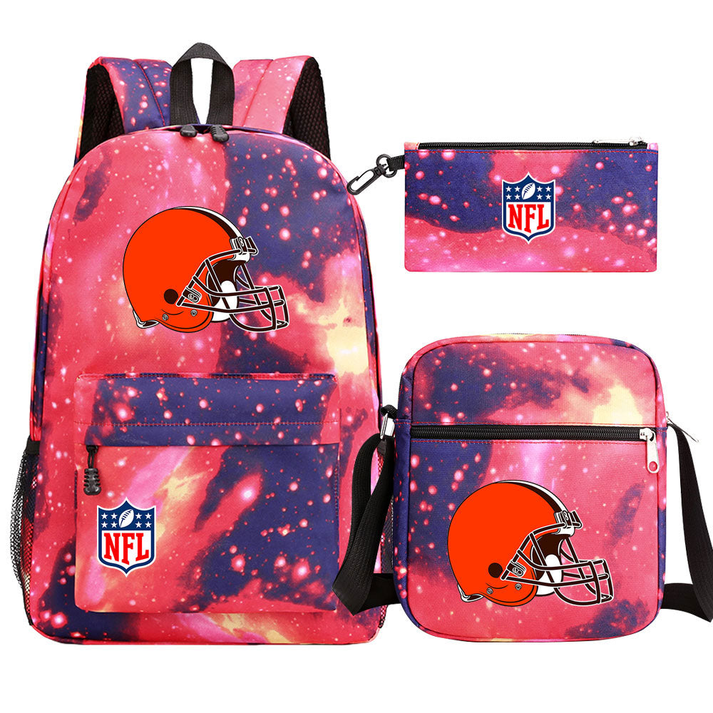 Cleveland Browns Football Team Printed Schoolbag Backpack Shoulder Bag Pencil Bag 3pcs set for Kids Students