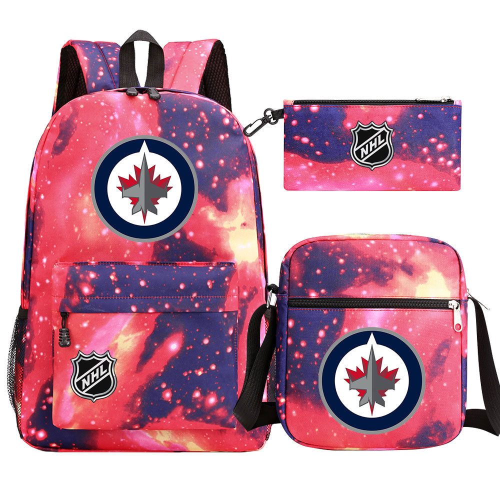 Winnipeg Jets Hockey League Printed Schoolbag Backpack Shoulder Bag Pencil Bag 3pcs set for Kids Students