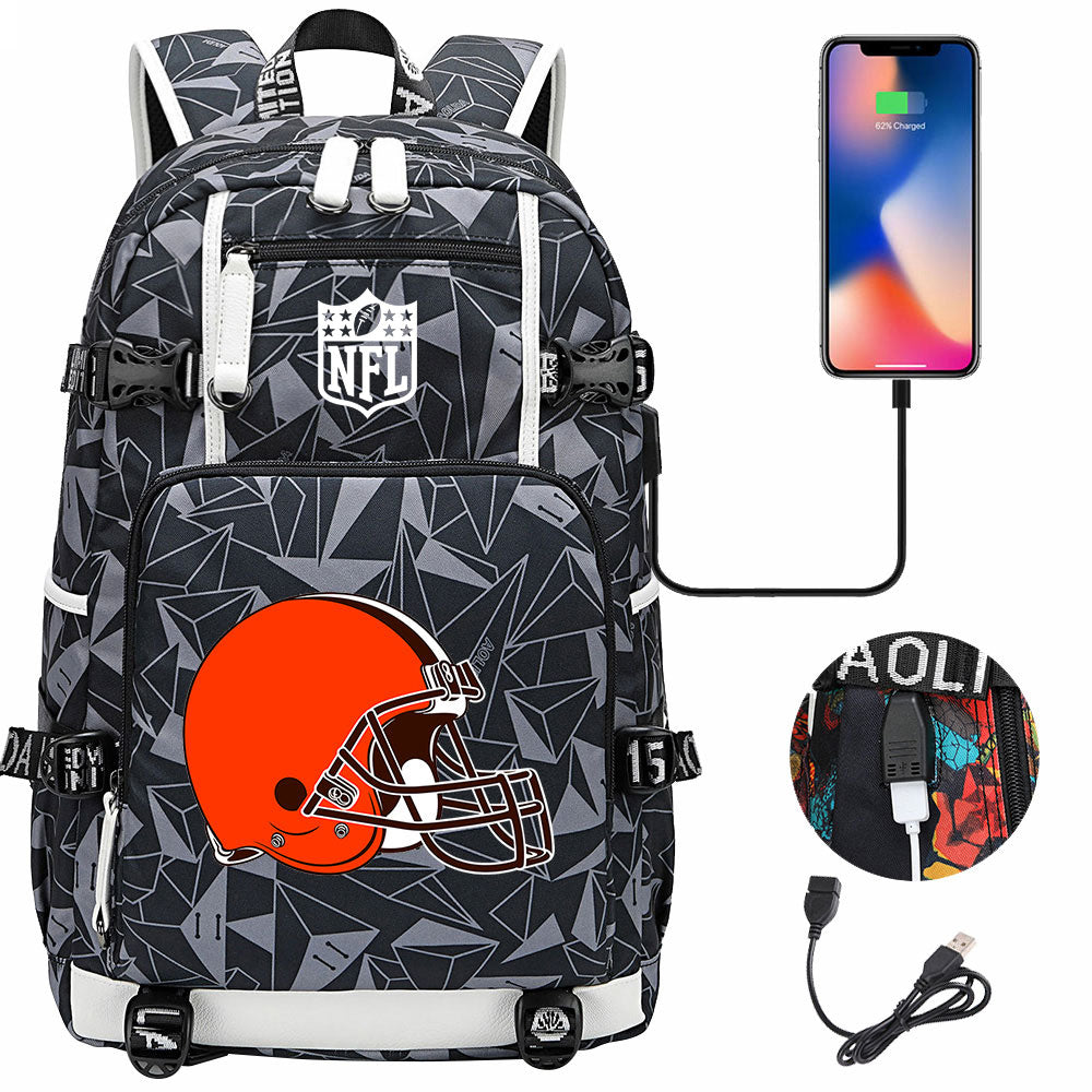 Cleveland Browns Football Team USB Charging Backpack School Notebook Travel Bags