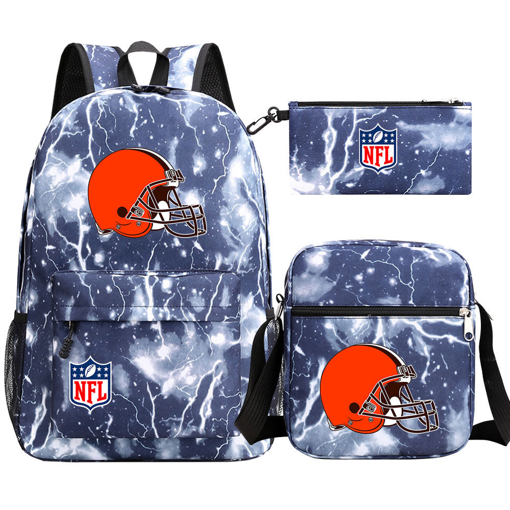 Cleveland Browns Football Team Printed Schoolbag Backpack Shoulder Bag Pencil Bag 3pcs set for Kids Students