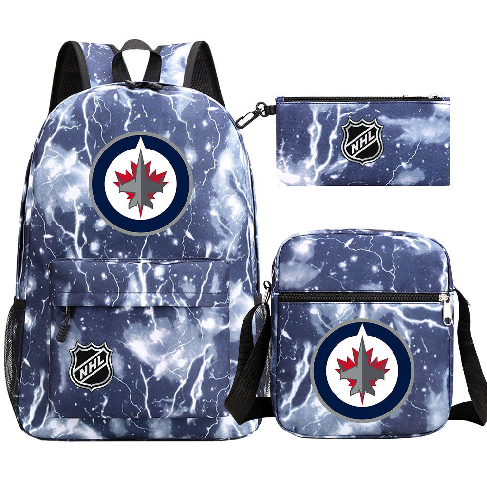 Winnipeg Jets Hockey League Printed Schoolbag Backpack Shoulder Bag Pencil Bag 3pcs set for Kids Students