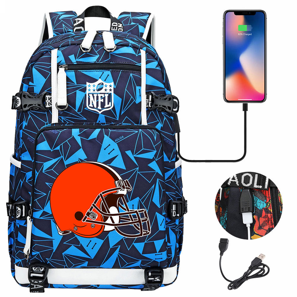 Cleveland Browns Football Team USB Charging Backpack School Notebook Travel Bags