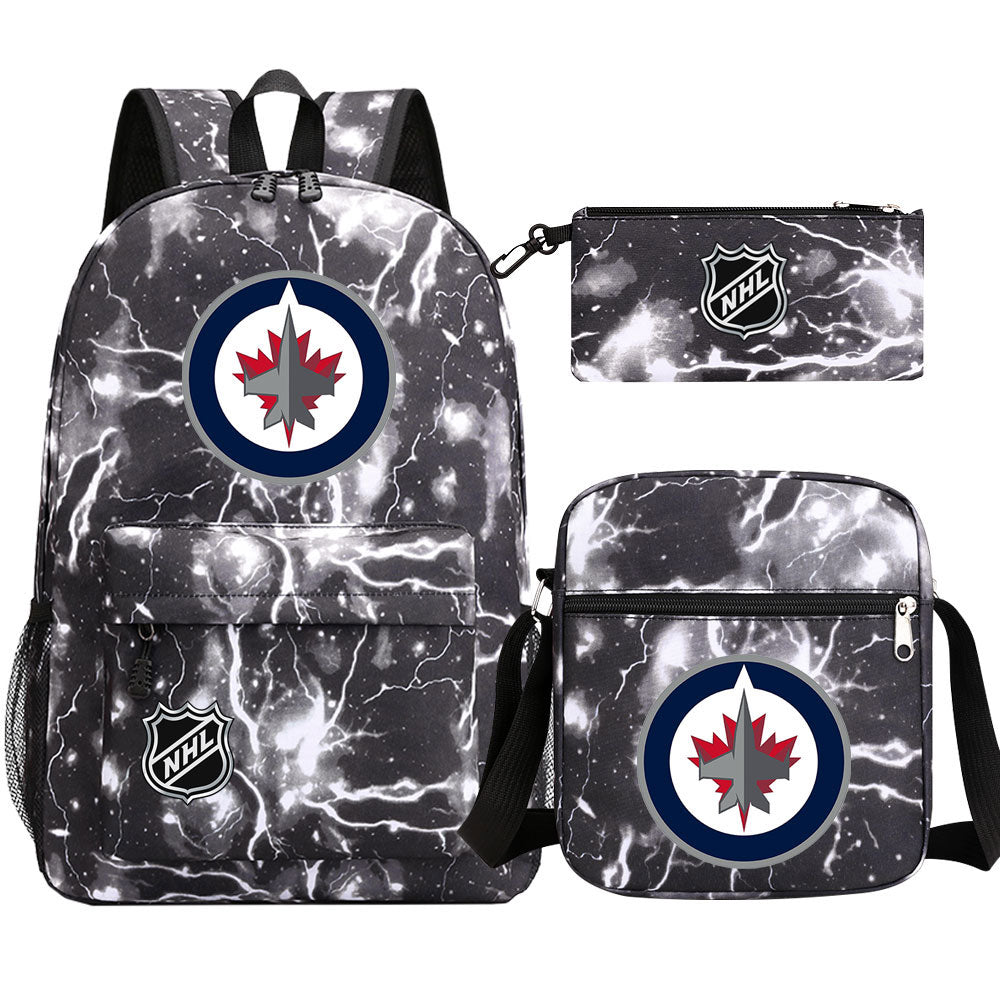 Winnipeg Jets Hockey League Printed Schoolbag Backpack Shoulder Bag Pencil Bag 3pcs set for Kids Students